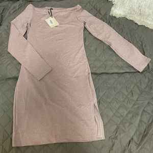 Vanessa Scott long sleeve mini dress light pink with sparkles
